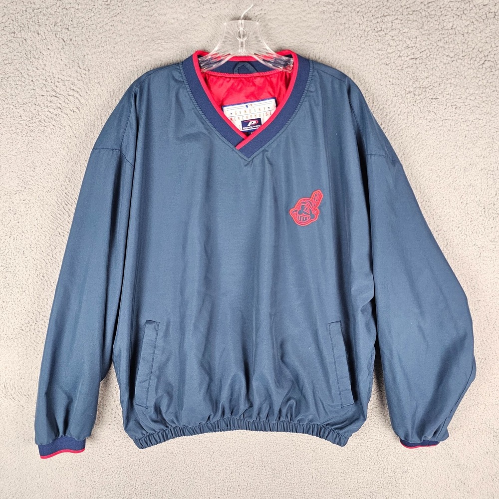 Cleveland Indians Jacket Mens L Blue Pro Player‎ MLB Baseball Wahoo
